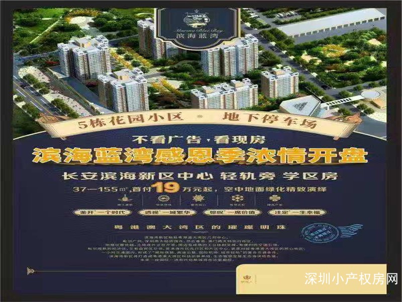 东莞小产权《滨海蓝湾》滨海新区5栋花园房，平层复式房在售，封闭式小区房 